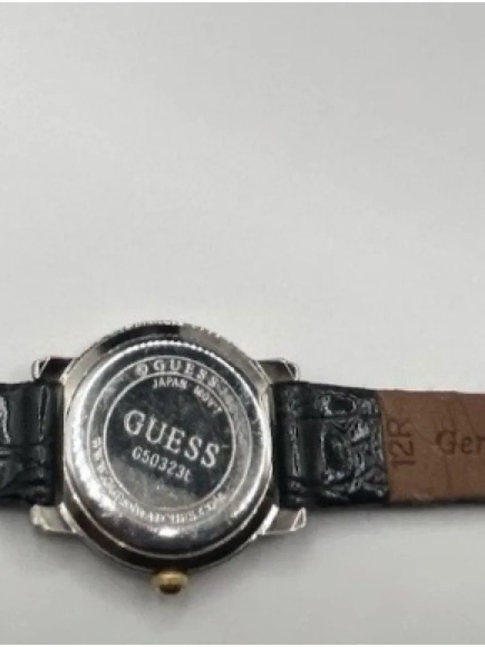 Vintage GUESS Women's Two-Tone Gold & Silver Round Leather Strap Watch - Black